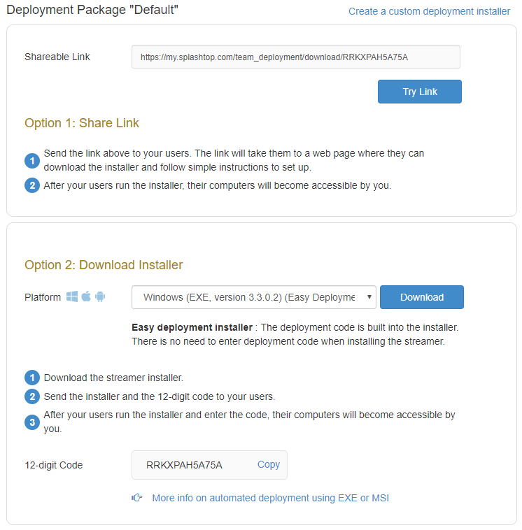 Package de déploiement Splashtop