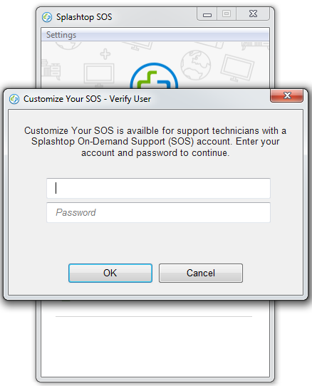 Splashtop SOS login para personalizar a marca