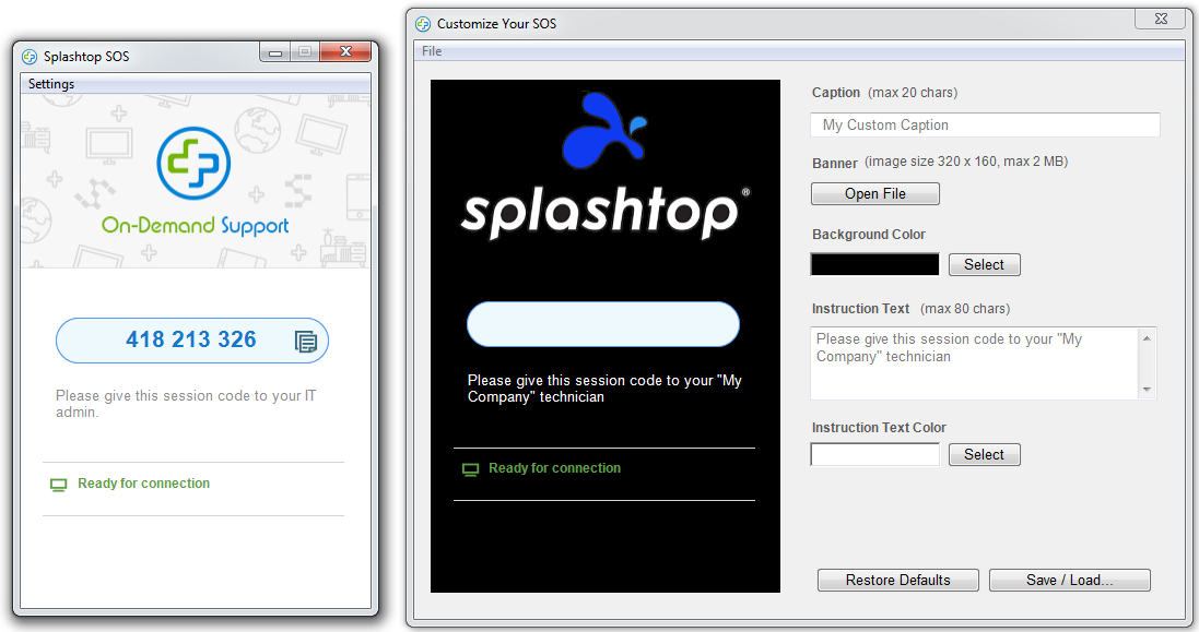 Splashtop SOS estableciendo una marca personalizada