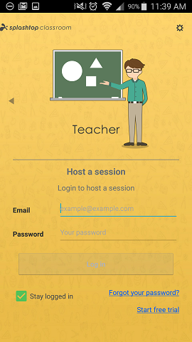 Ecrã de login de professor Splashtop para a sala de aula Android