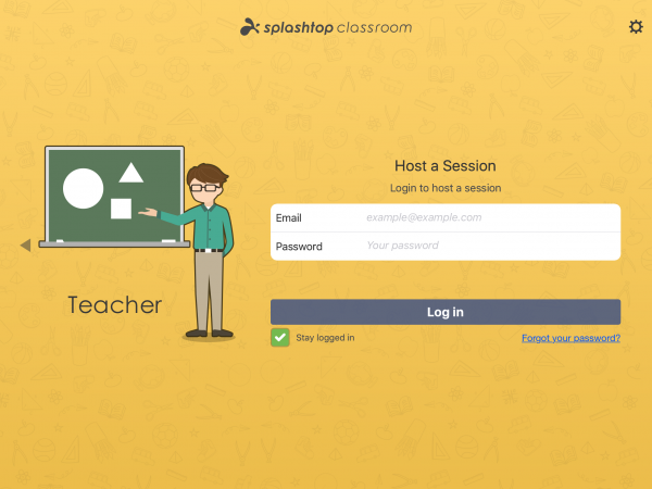 Login para professores no iPad Splashtop Classroom