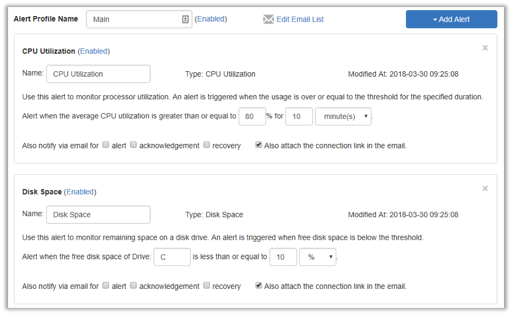 Alertas configuráveis