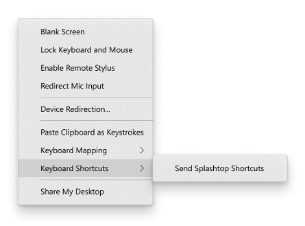 Option permettant de transmettre les raccourcis clavier