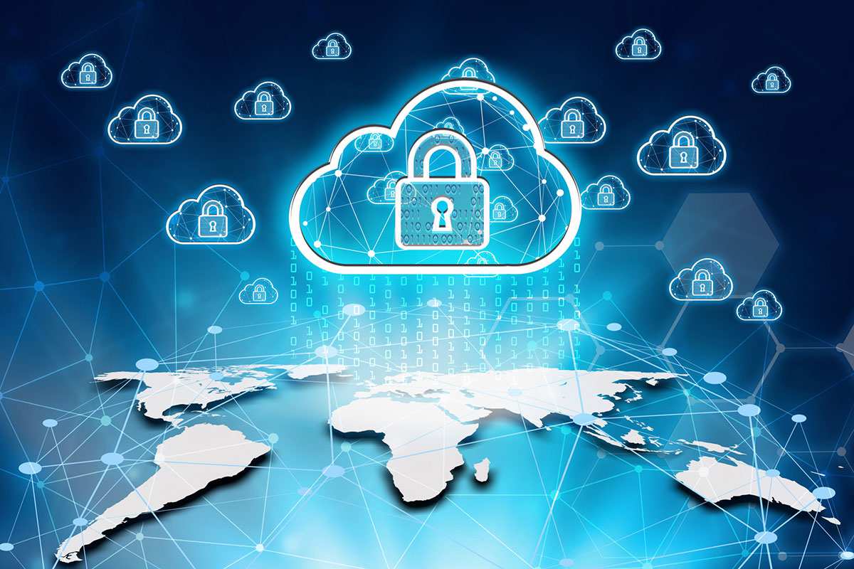 Secure remote access for businesses graphic of a lock in cloud